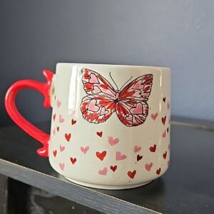 Sheffield Home Mug with Red Handle, Hearts and Butterfly